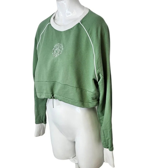 Gymshark Womens Legacy Cropped  Cinch Waist Sweater Size Medium Green Logo - Picture 6 of 7